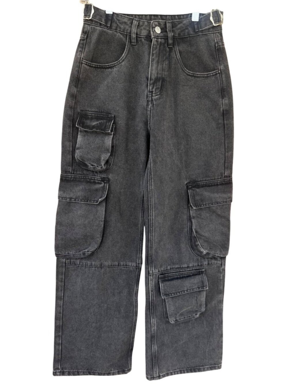 YoungLA W242 Hella Pocket Cargo Jeans Womens Small Black Utility Skater Y2K
